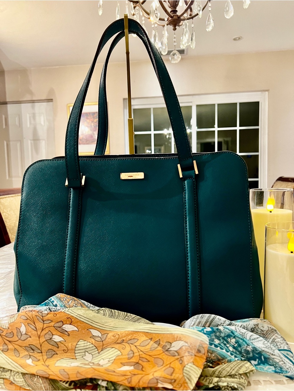 Kate Spade New York Teal Saffiano Leather Large Tote Shoulder Bag